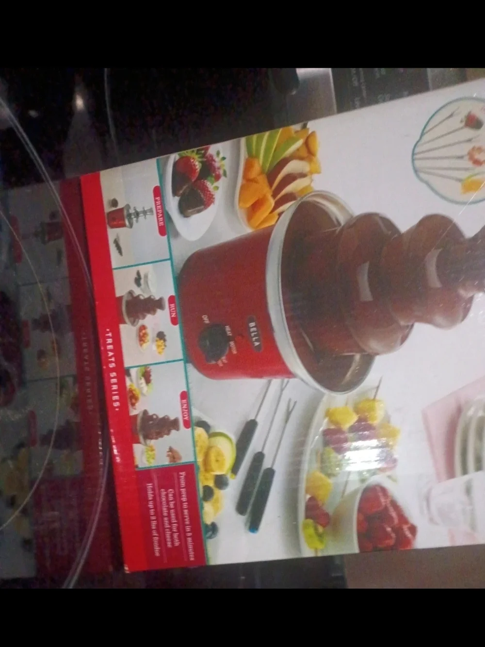 Abella Red Chocolate Fondue Fountain Set with Dipping Forks